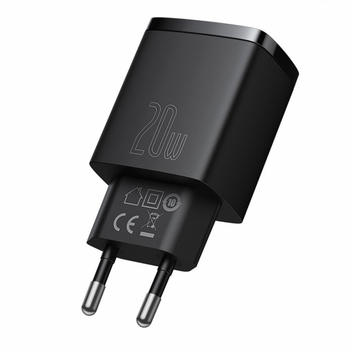 Зарядний пристрій Baseus Compact Quick Charger USB+Type-C 20W Чорний (CCXJ-B01)